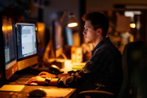 Em Análise e Desenvolvimento de Sistemas, o estudante aprende lógica de programação, arquitetura de sistemas, segurança da informação e ferramentas de desenvolvimento