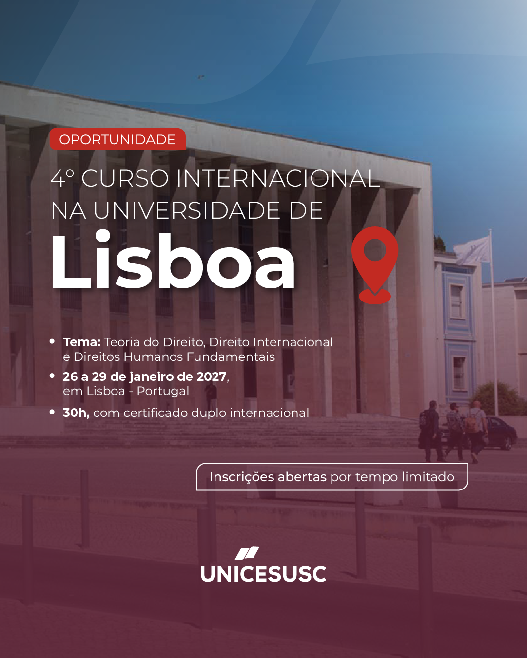 4º Curso Internacional na Universidade de Lisboa (2027) está com inscrições abertas